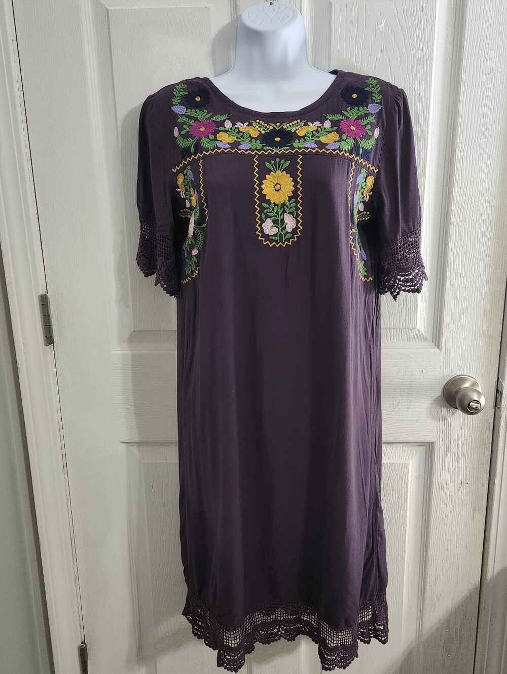 Tea n Rose Anthro purple floral embroidered dress hippie festival cottagecore XL